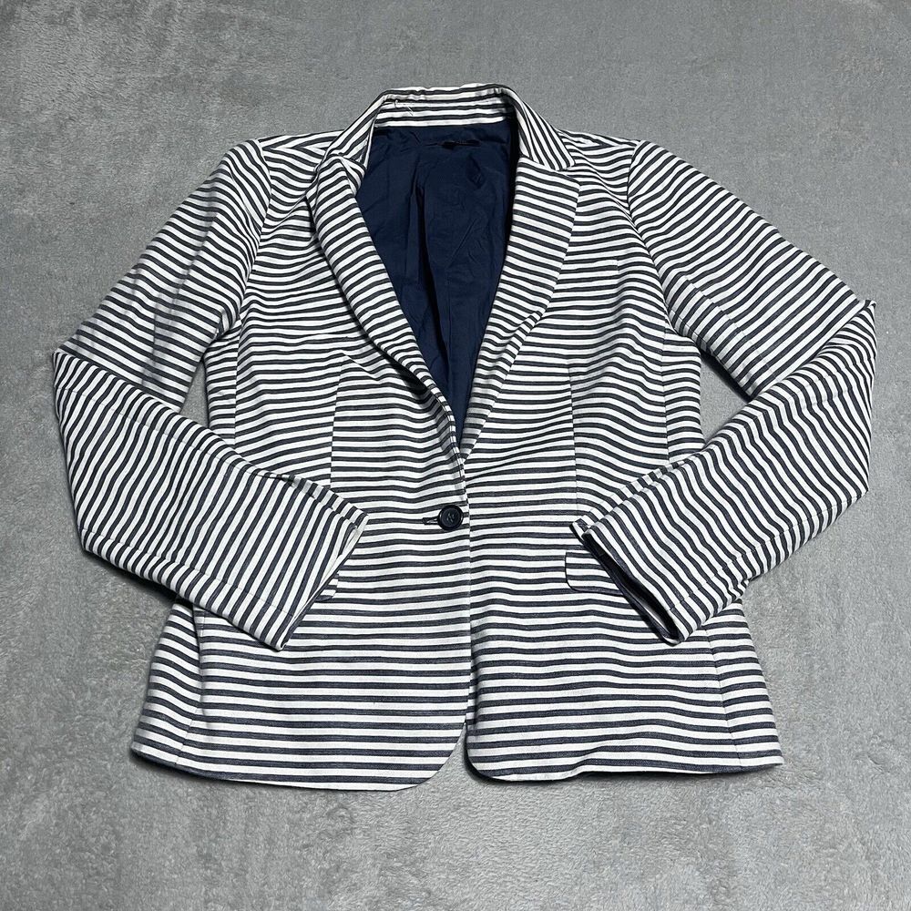 Madewell Blazer Womens 2 Navy Blue White Striped Cotton Linen Blend‎ Career